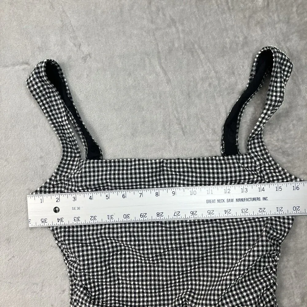 J Crew Nia Gingham Ruched Squareneck One-Piece Swimsuit Womens 10 Black & White
